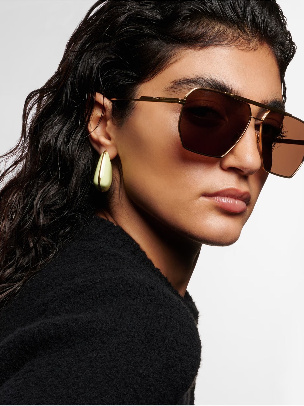 Bottega Veneta Gold Frame Brown Lens Geometric Aviator Sunglasses - Picture 5 of 6